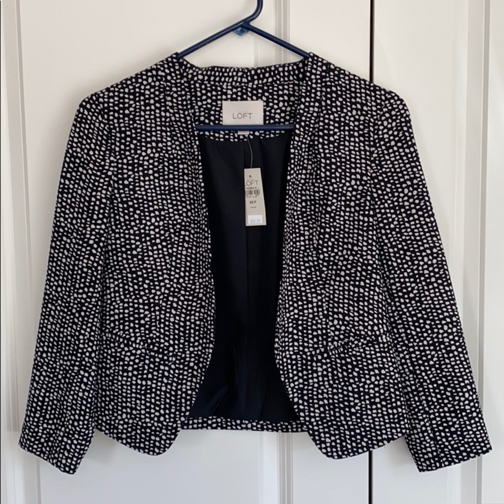 LOFT Black & White Patterned Open Blazer